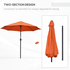 Outsunny 2.6M Patio Parasol Sun Umbrella, Tilt Shade Shelter Canopy with Crank 8 Ribs Aluminium Frame, Orange