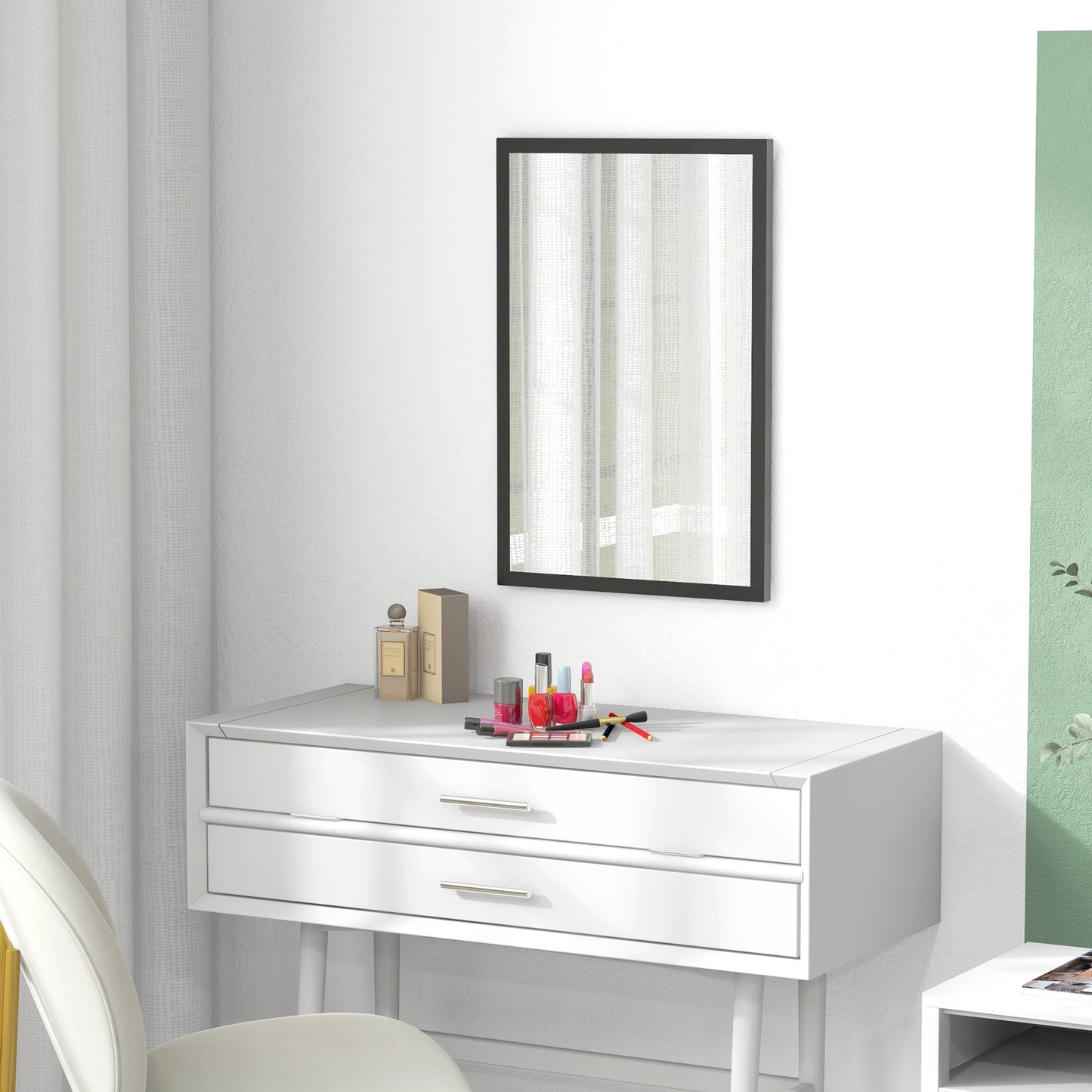 مرآة حائط للحمام من HOMCOM، 60 × 40 سم، مرآة مثبتة على الحائط لغرفة المعيشة وغرفة النوم والممر، باللون الأسود