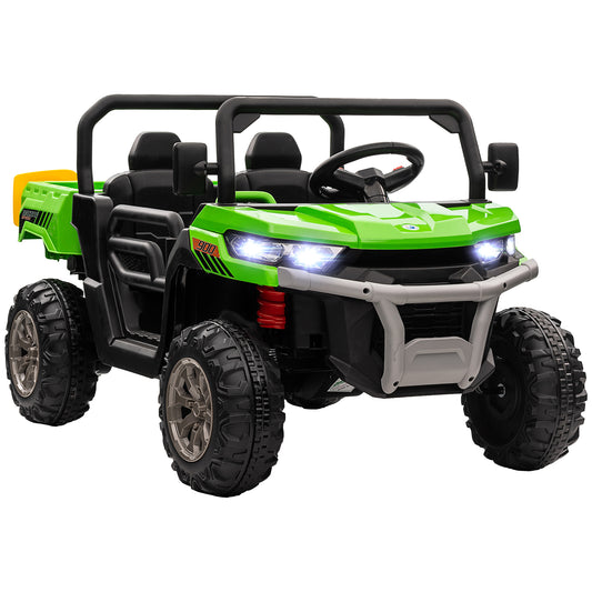 HOMCOM 12V 2 Seater Kids Electric Ride-On Car with Electric Bucket, Remote Control - Green