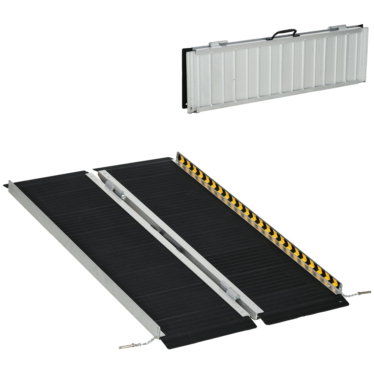 HOMCOM Wheelchair Ramp, 122L x 73Wcm, 272KG Capacity, Folding Aluminium Threshold Ramp with Non-Skid Surface, Transition Plates Above and Below for Home, Steps, Stairs, Curbs, Doorways