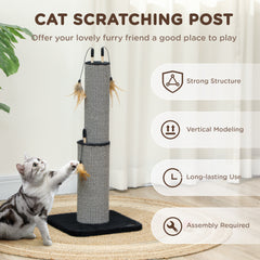 PawHut 78cm 2-in-1 Cat Scratching Post with 3 Toy Feathers, Black