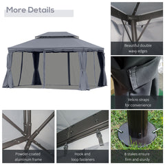 Outsunny 3 x 4m Aluminium Garden√Ç Gazebo, Marquee Canopy Shelter Pavilion Party Tent with Nets and Curtains for Garden and Deck, Dark Grey