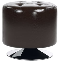 HOMCOM 360√Ç¬∞ Swivel Foot Stool Round PU Footstool with Thick Sponge Padding and Solid Steel Base, Brown