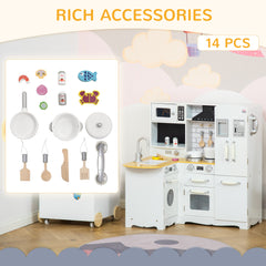 HOMCOM Kids Kitchen Playset, Large Pretend Role Play Kitchen, White