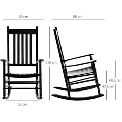 Outsunny Outdoor Porch Rocking Chair Armchair Wooden Patio Rocker Balcony Deck Garden Seat Black