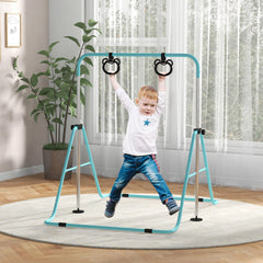 HOMCOM Adjustable Height, Foldable Kids Gymnastics Bar w/ Non-slip Rubber Floor Rings, for 3+ Years, Green