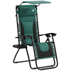 Outsunny Zero Gravity Lounger Chair, Folding Reclining Patio Chair with Shade Cover, Padded Seat, Cup Holder, Soft Cushion and Headrest for Poolside, Camping, Green