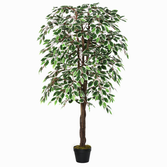 Outsunny 160cm/5.2FT Artificial Ficus Silk Tree with Nursery Pot, Decorative Fake Plant, for Indoor Outdoor D√É¬©cor