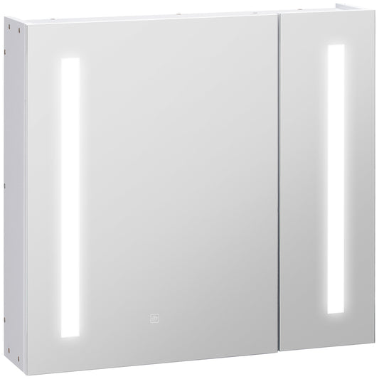 Illuminated Bathroom Mirror Cabinet 650 x 700Hmm LED Bathroom Mirror with Lights Touch Switch, Adjustable Shelf, USB Charge, White