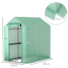 Outsunny 120 x 186cm Walk-In Greenhouse, with Shelves - Green