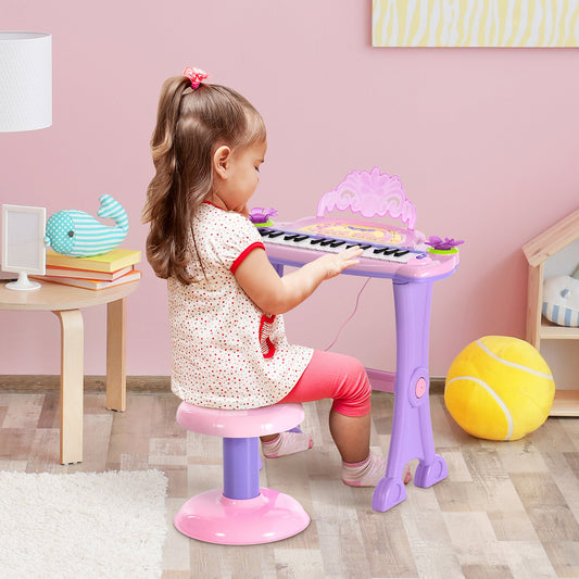 HOMCOM 32 Keys Kids Mini Electronic Keyboard Musical Instrument Educational Game Toy Children Grand Piano Stool Micropho