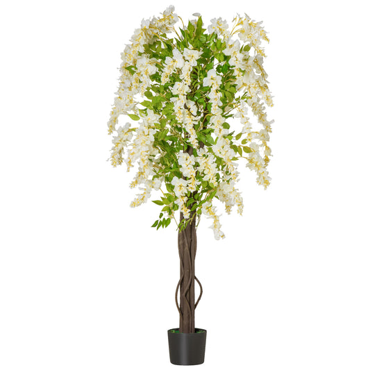 HOMCOM Artificial Realistic White Wisteria Tree Faux Decorative Plant in Nursery Pot for Indoor Outdoor D√É¬©cor, 160cm