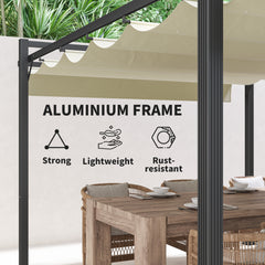 Outsunny 3 x 4m Aluminium Pergola, with Retractable Roof - Grey/Khaki