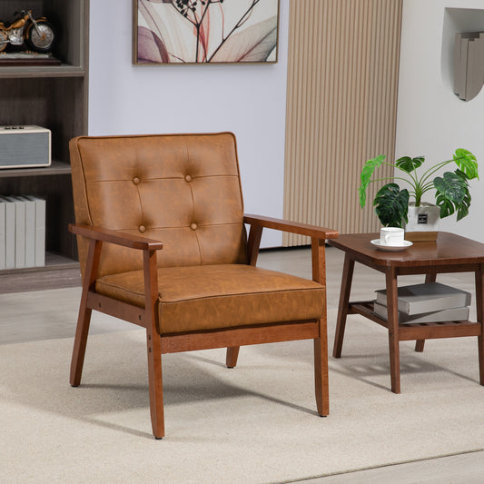 HOMCOM Retro-Style Accent Chair, with Faux Leather Seat - Brown