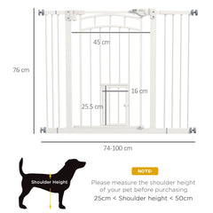 بوابة PawHut Pressure Fit Stair Dog Gate مع باب للقطط الصغيرة، باب يغلق تلقائيًا، قفل مزدوج، للفتحات من 74 إلى 100 سم - أبيض