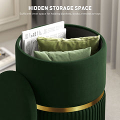 HOMCOM Velvet-Feel Storage Ottoman - Green