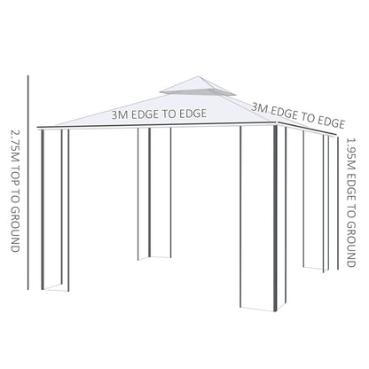 Outsunny 3(M)x3(M) Garden Gazebo Double Top Outdoor Canopy Patio Event Party Wedding Tent Backyard Sun Shade with Netting - Cream White