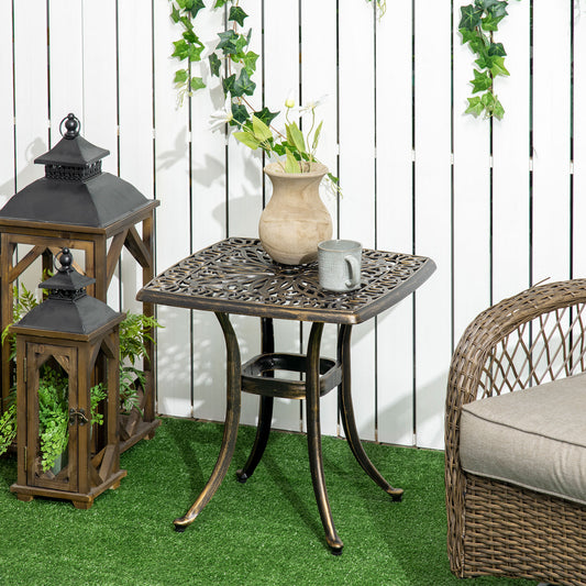 Outsunny Outdoor Patio Side Table with 38mm Dia. Umbrella Hole, Cast Aluminium Patio coffee Table, 54 x 54cm, Bronze Tone