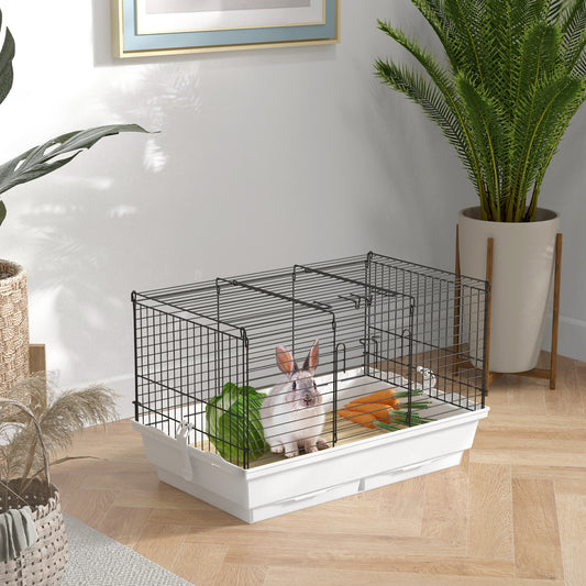 PawHut Indoor Small Animal Cage for Rabbits, Guinea Pigs w/ Wood Floor, Removable Trays