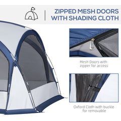 Outsunny Dome Tent for 6-8 Person, Camping Tent with 4 Zipped Mesh Doors, Removable Oxford Cloth, Lamp Hook, Portable Carry Bag, White and Blue