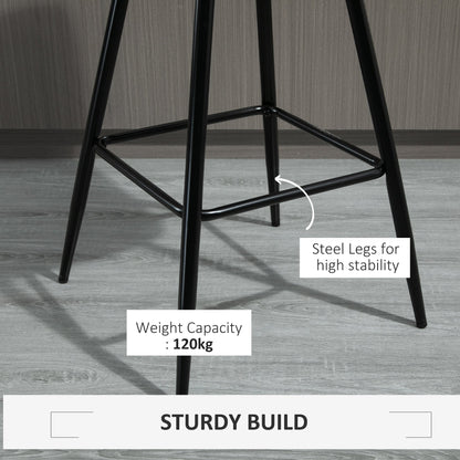 HOMCOM Set of 2 Bar Stools Velvet-Touch Dining Chairs Kitchen Counter Chairs Fabric Upholstered seat with Metal Legs, Backrest, Grey