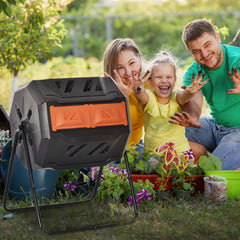 Outsunny 160L 360√Ç¬∞ Rotating Dual Chamber Composter - Orange