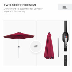 Outsunny 3(m) Tilting Parasol Garden Umbrellas, Outdoor Sun Shade with 8 Ribs, Tilt and Crank Handle for Balcony, Bench, Garden, Wine Red