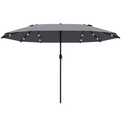 Outsunny 4.4m Double-Sided Sun Umbrella Patio Parasol LED Solar Lights Dark Grey