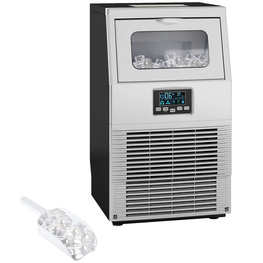 HOMCOM Commercial Ice Maker Machine, Freestanding Industrial Ice Cube Maker with Digital Control, Ice Scoop, Self-cleaning, 4kg Ice Storage, 30kg/24 Hours for Home, Office, Bar, Restaurant