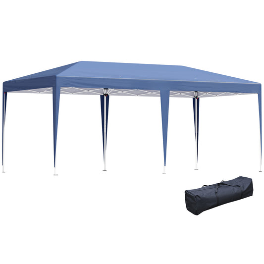 Outsunny Pop Up Gazebo 3 x 6m, Foldable Canopy Tent, Height Adjustable Wedding Awning Canopy w/ Carrying Bag, Blue