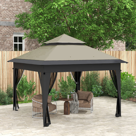 Outsunny 3 x 3(m) Pop Up Gazebo with Mosquito Netting, 1 Person Easy up Marquee Party Tent with 1-Button Push, Double Roof, Carry Bag, Sandbags, Height Adjustable Instant Shelter, Grey