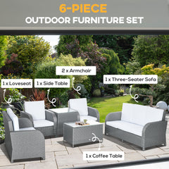 Outsunny 7 Seater Outdoor Rattan Garden Furniture Sets with Wicker Sofa, Reclining Armchair and Glass Table, 181x75x81cm, Grey