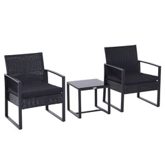 Outsunny 2 Seater Rattan Coffee Set-Black