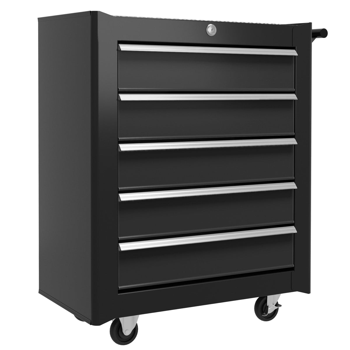 HOMCOM 5-Drawer Tool Chest with Wheels, Steel Lockable Tool Storage Cabinet with Handle, 2 Keys for Garage, Workshop, Black