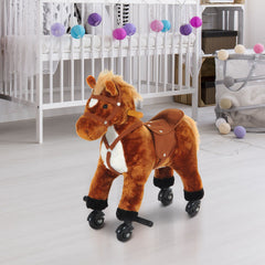 HOMCOM Rocking Horse Kids Ride on Walking Horse Animal Pony Wheeled Riding Plush Toy w/Sound for 3 Years and Up (Brown)