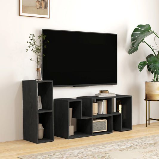 HOMCOM TV Stand for TVs up to 75 Inches, Free Combination TV Unit with Storage Shelves, Extendable Entertainment Centre for Living Room, Black Wood Grain