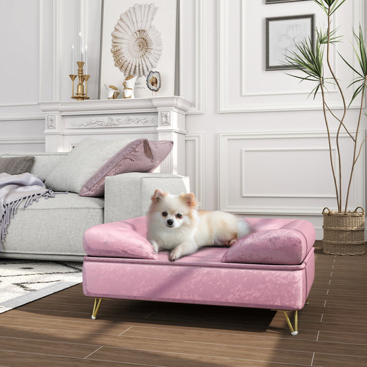 أريكة PawHut Cat Sofa للحيوانات الأليفة مع مسند ظهر قابل للإزالة، ووسادة ناعمة، وغطاء قابل للغسل، للكلاب الصغيرة والمتوسطة الحجم، باللون الوردي