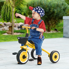 AIYAPLAY Kids Trike, Tricycle, with Adjustable Seat, Basket, Bell, for Ages 2-5 Years - Yellow