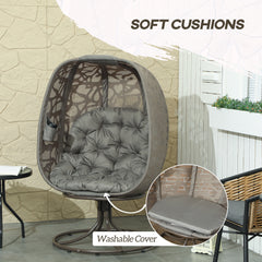 Outsunny Swivel Egg Chair with Cushions, Foldable Basket Seat and Metal Frame, Indoor Outdoor Lounge Chair for Balcony, Poolside, Patio and Living Room, Sand Brown