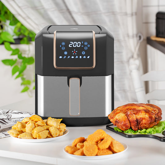 HOMCOM 6.5L Single Basket Air Fryer, 80-200√Ç¬∞C Temperature, Black and Gold Tone