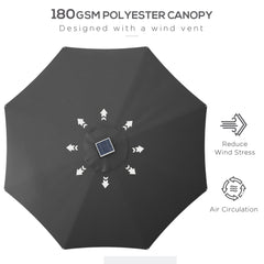 Outsunny 3m Parasol, with Solar-Powered LED Lights - Grey