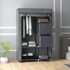 HOMCOM Fabric Wardrobe, Portable Wardrobe, Clothes Storage Unit with 5 Compartments, Hanging Rail and 2 Fabric Drawers, 102 x 42.5 x 162.5cm, Dark Grey