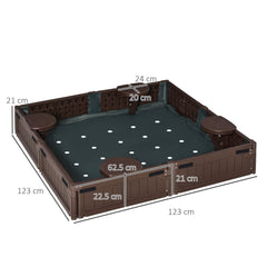 Outsunny Sand Pit Children's Plastic Sandpit w/ Water-Resistant Oxford Cover Bottom Fabric Liner kid Playset for 3-12 years old, Garden, Outdoor - (Brown)