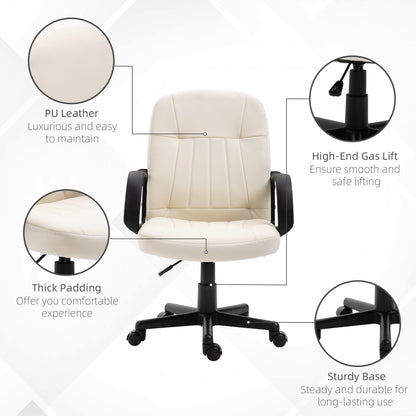 Home Essentials Swivel Executive Office Chair Home Mid Back PU Leather Computer Desk Chair for Adults with Arm, Wheels, Cream