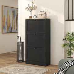 HOMCOM Modern Compact Three-Drawer Shoe Storage Cabinet - Black