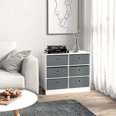 HOMCOM Chests of Drawer, Fabric Dresser Storage Cabinet with 6 Drawers for Bedroom, Living Room and Hallway, White and Grey