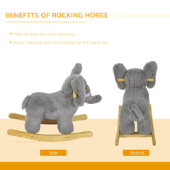 HOMCOM Kids Children Rocking Horse Plush Ride on Animal Wooden Riding Traditional Rocker Gift w/32 nursery rhymes (Grey Elephant)