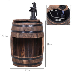 Outsunny Wood Barrel Patio Water Fountain Electric Pump Garden Decorative Ornament with Flower Planter Decor