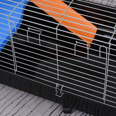 PawHut Small Animal Cage Rabbit Guinea Pigs Chinchillas Cage w/ Wheels Water Bottle Food Dish Platform Ramp 119 x 59 x 50 cm Black