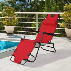 Outsunny 2 in 1 Sun Lounger Folding Reclining Chair Garden Outdoor Camping Adjustable Back with Pillow, Red